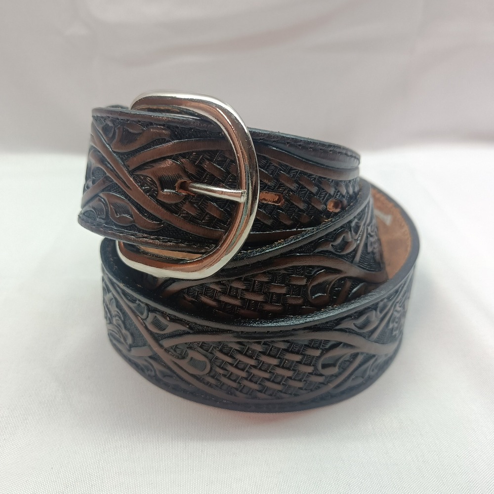 Nocona Belt Co Womens Brown Tooled Leather Western Belt Floral Basketweave 36
